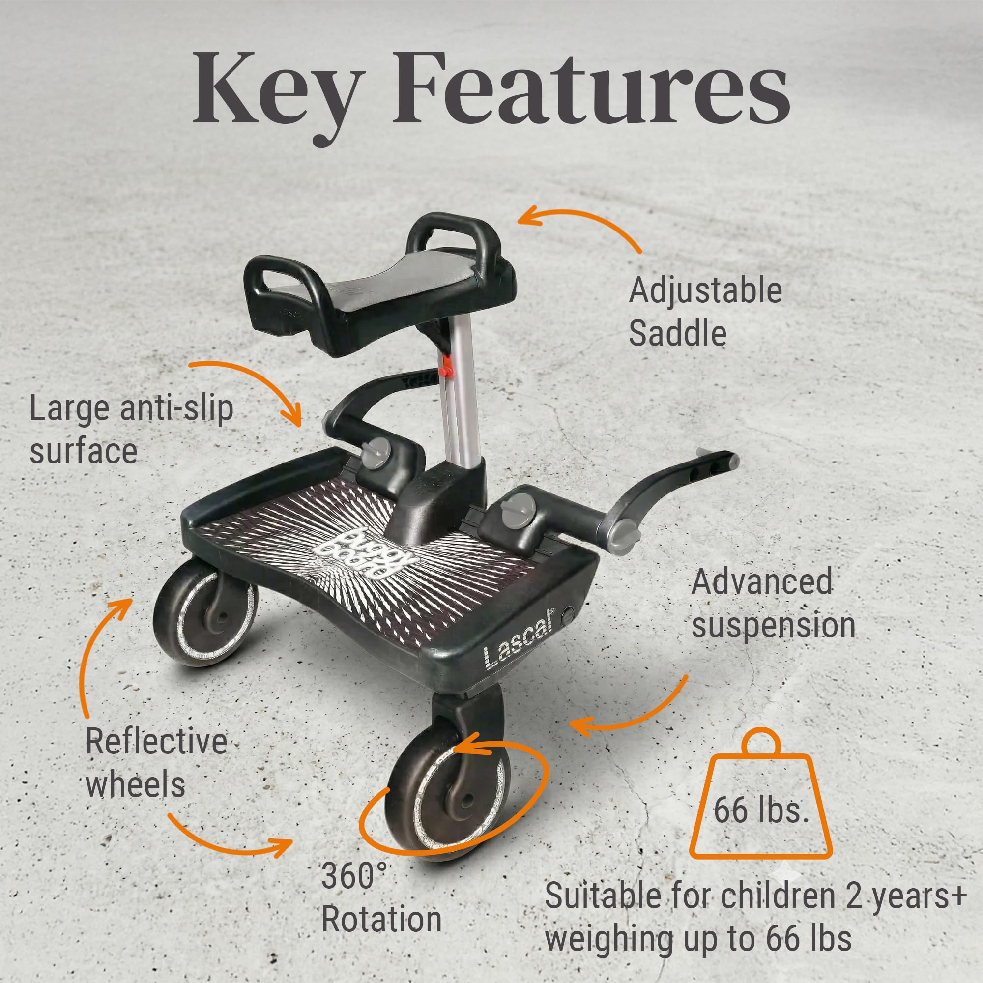 Lascal BuggyBoard Maxi+ Universal Stroller Board with Gray Folding
